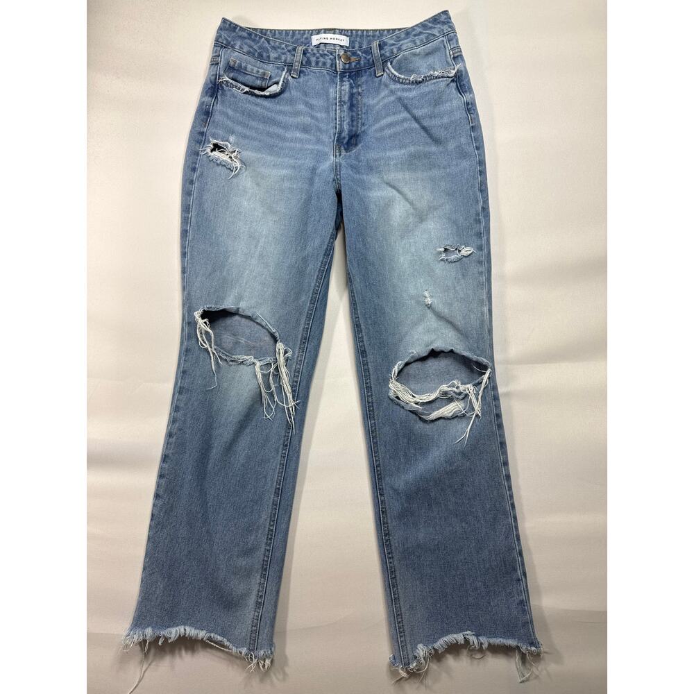 Flying Monkey Women's Distressed‎ Straight Leg Blue  Jeans - Size 27 (29x27)*